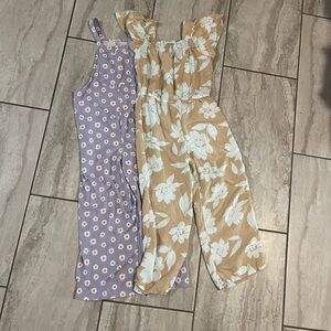 Floral Print Jumpsuits - Purple and Tan